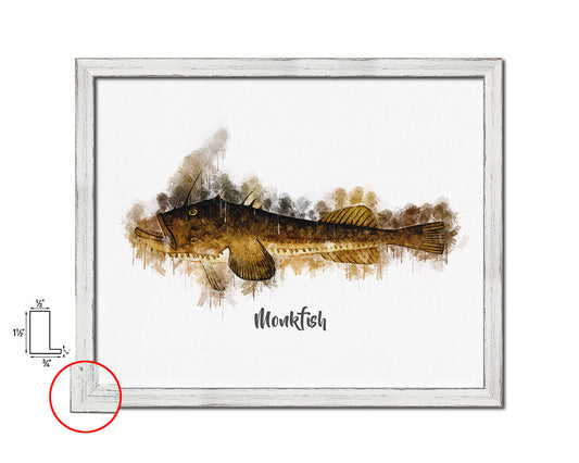 Monkfish Fish Framed Prints Modern Restaurant Sushi Bar Watercolor Wall Art Decor