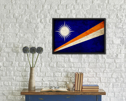 Marshall Islands Country Vintage Flag Wood Framed Print Wall Art Decor Gifts