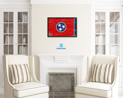 Tennessee State Shabby Chic Flag Wood Framed Paper Print  Wall Art Decor Gifts