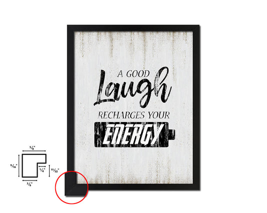 A good laugh recharges your energy Quote Wood Framed Print Wall Decor Art