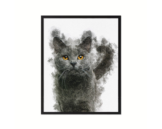 Chartreux 16 months Cat Kitten Portrait Framed Print Pet Home Decor Custom Watercolor Wall Art Gifts