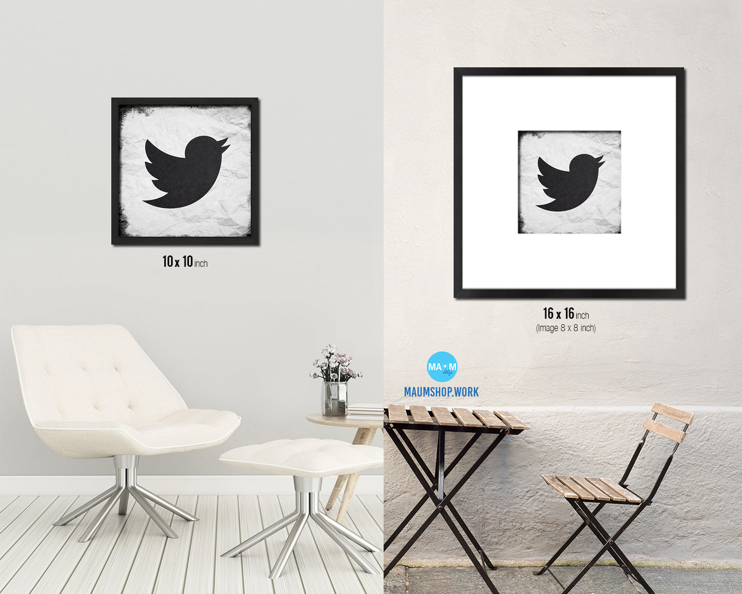 Twitter Social Media Symbol Icons logo Wood Framed Print Home Decor Wall Art Gifts