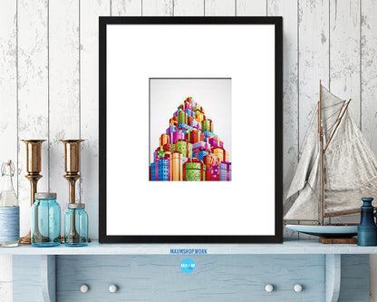 Christmas Gift Boxes Holiday Season Gifts Wood Framed Print Home Decor Wall Art
