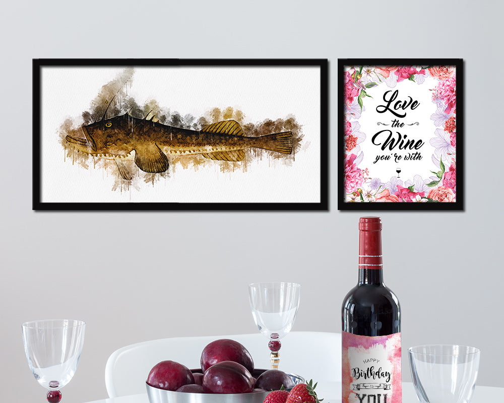 Monkfish Fish Art Wood Frame Modern Restaurant Sushi Wall Decor Gifts, 10" x 20"