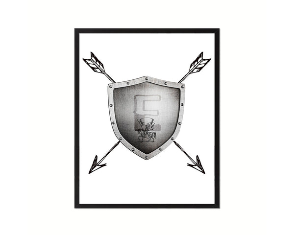 Letter E Medieval Castle Knight Shield Sword Monogram Framed Print Wall Art Decor Gifts