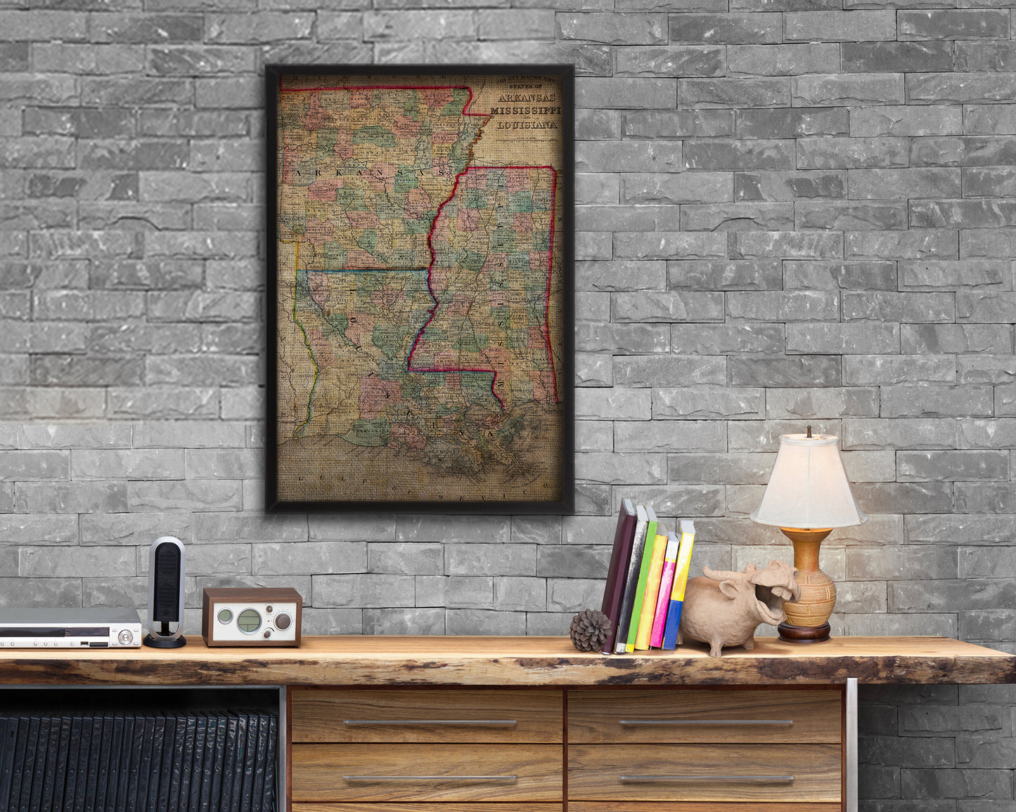 Arkansas Louisiana Mississippi Vintage Map Wood Framed Print Art Wall Decor Gifts