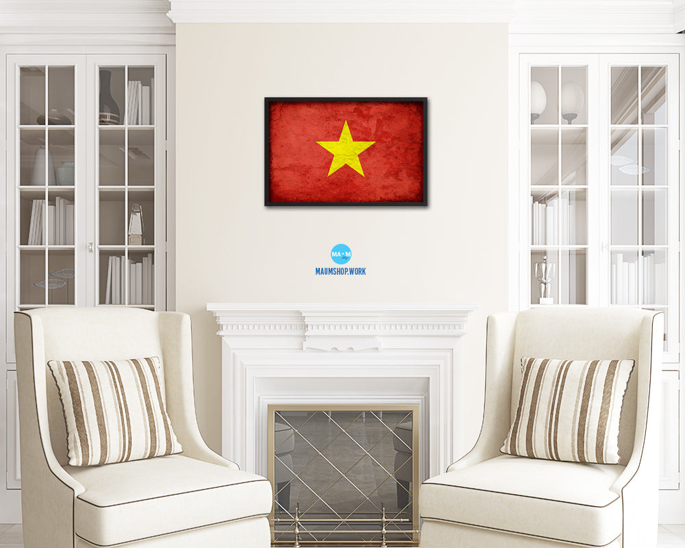 Vietnam Country Vintage Flag Wood Framed Print Wall Art Decor Gifts