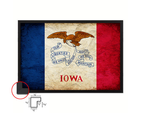 Iowa State Vintage Flag Wood Framed Paper Print Wall Art Decor Gifts