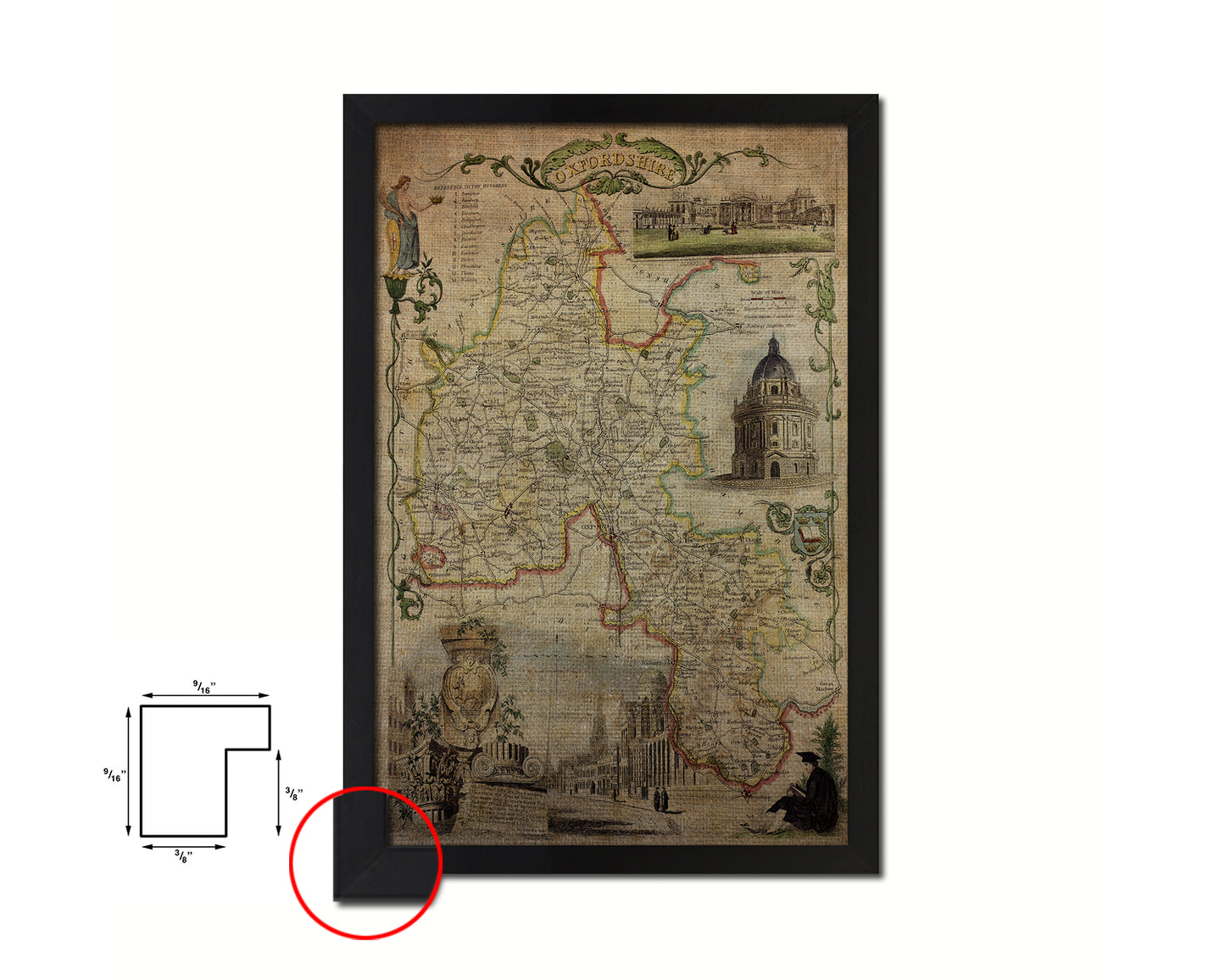 Oxfordshire Vintage Map Wood Framed Print Art Wall Decor Gifts