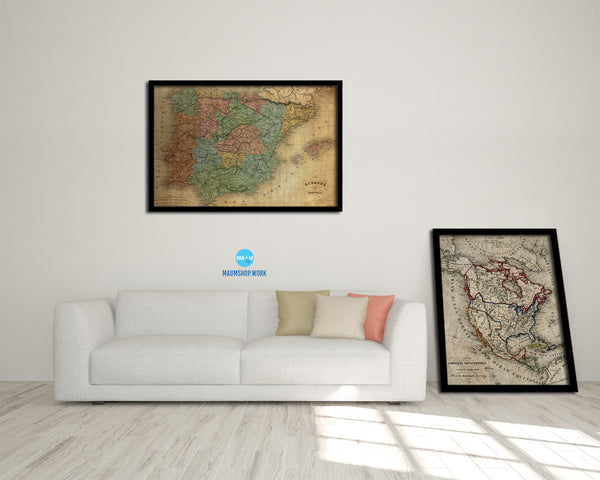 Spain and Portugal 1846 Vintage Map Framed Print Art Wall Decor Gifts
