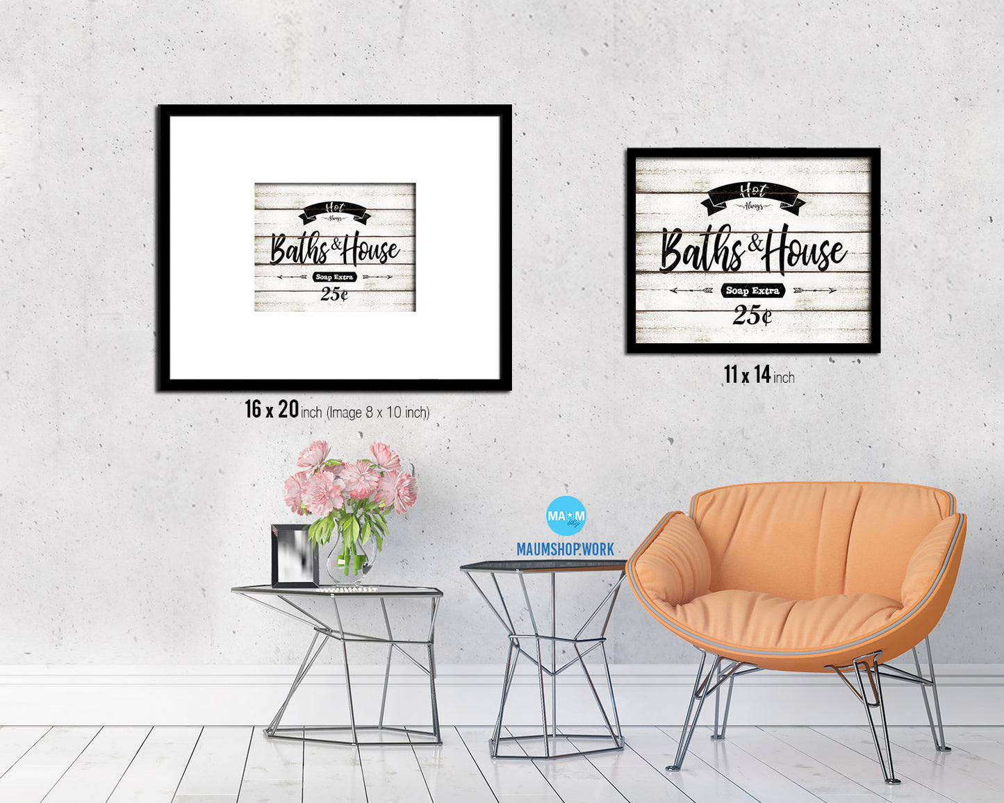 Hot Baths & House Vintage Sign Fine Art Paper Prints Wood Frame Wall Art Decor Gifts