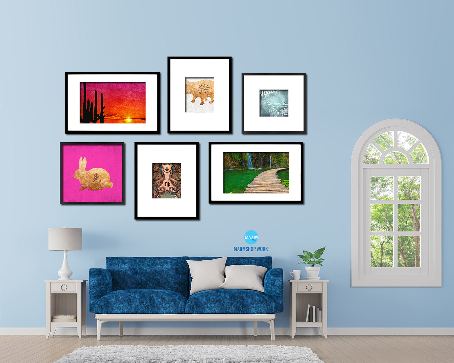 Rabbit Chinese Zodiac Character Wood Framed Print Wall Art Decor Gifts, Pink