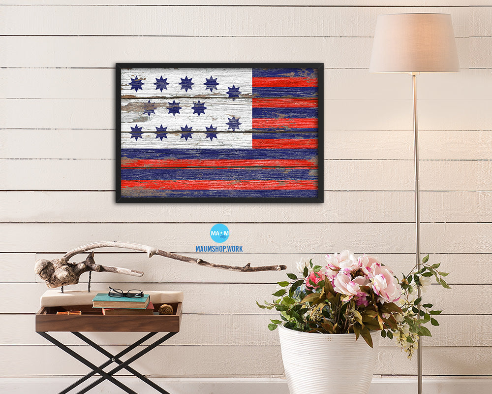 Guilford Courthouse North Carolina Revolutionary War Wood Rustic Flag Framed Print Art