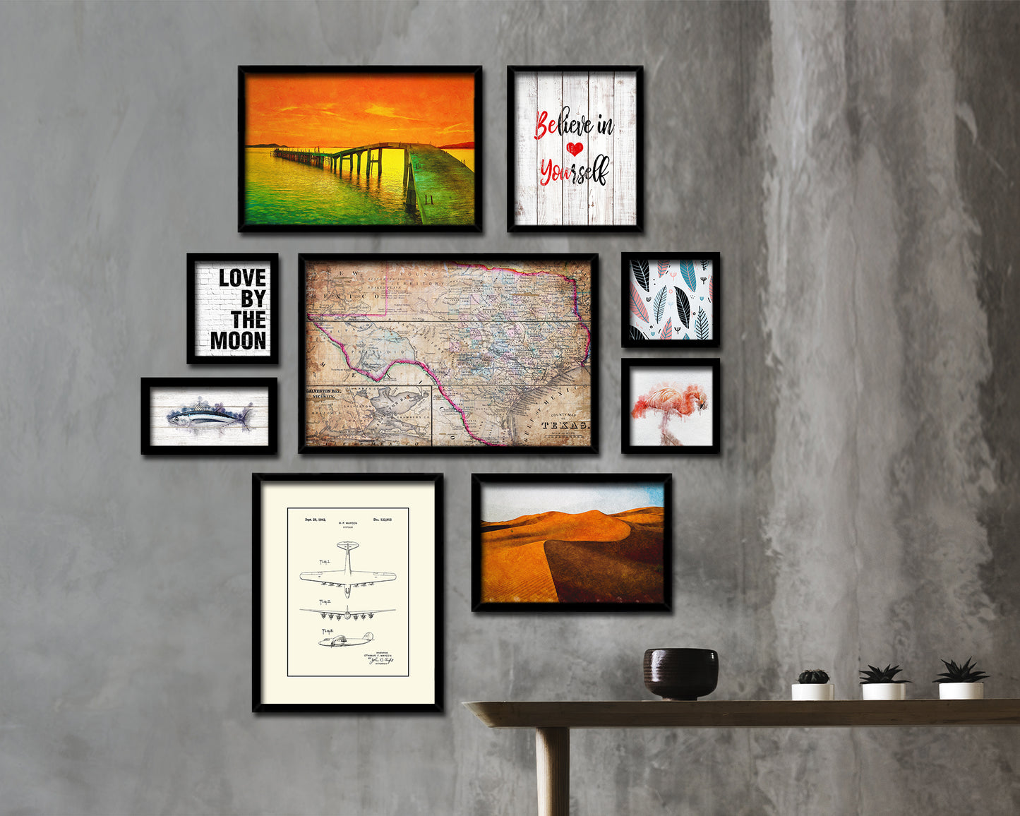 Texas Antique Map Framed Print Art Wall Decor Gifts