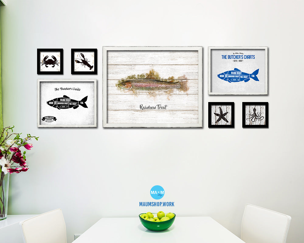 Rainbow Trout Fish Framed Prints Modern Restaurant Sushi Bar Watercolor Wall Art Decor