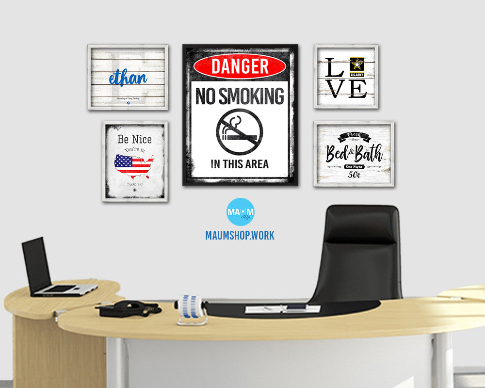 No smoking in this area Notice Danger Sign Framed Print Home Decor Wall Art Gifts