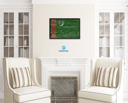 Turkmenistan Country Wood Rustic National Flag Wood Framed Print Wall Art Decor Gifts
