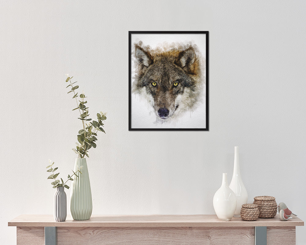 Grey Wolf Animal Painting Print Framed Art Home Wall Decor Gifts