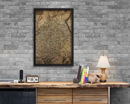 Russia Scandinavia Vintage Map Wood Framed Print Art Wall Decor Gifts