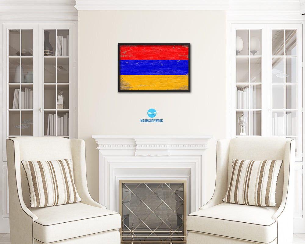 Armenia Shabby Chic Country Flag Wood Framed Print Wall Art Decor Gifts