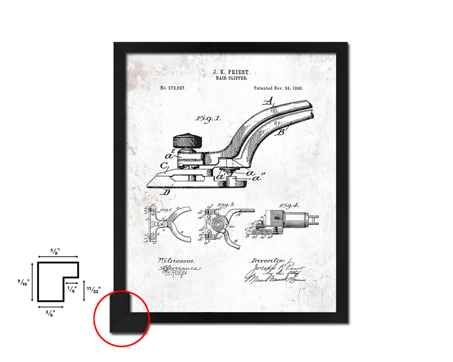 Hair Clipper Barbershop Vintage Patent Artwork Black Frame Print Wall Art Decor Gifts