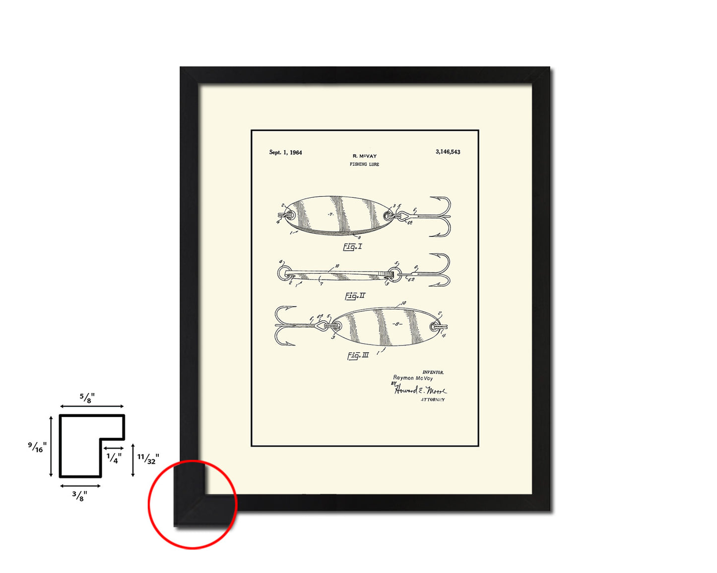 Lure Fishing Vintage Patent Artwork Black Frame Print Wall Art Decor Gifts