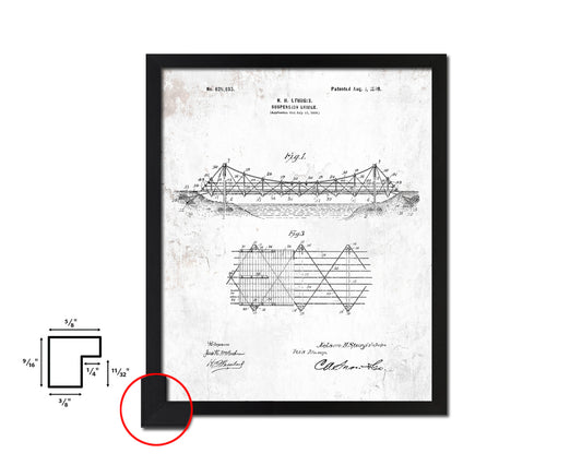 Suspension Bridge Vintage Patent Artwork Black Frame Print Wall Art Decor Gifts