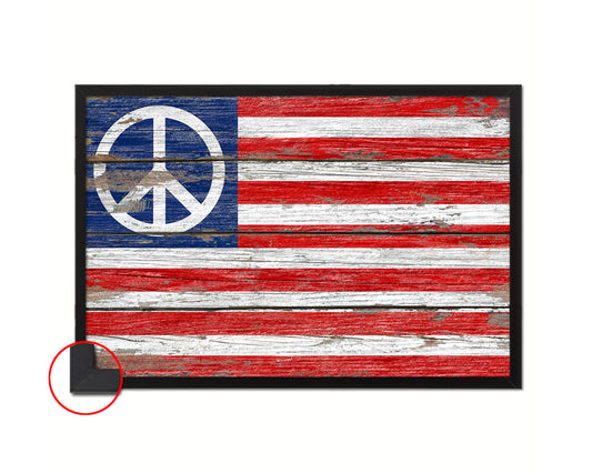 Peace Sign American Wood Rustic Flag Wood Framed Print Wall Art Decor Gifts