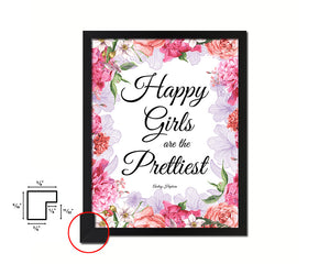 Happy girls are the prettiest, Audrey Hepburn Quote Framed Print Home Decor Wall Art Gifts