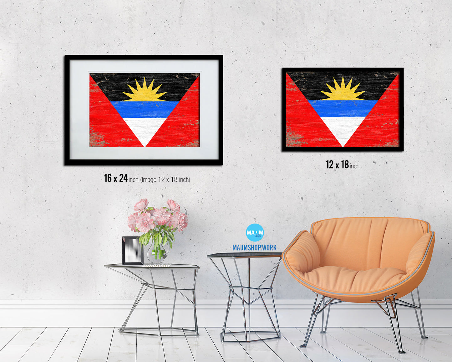Antigua Barbuda Shabby Chic Country Flag Wood Framed Print Wall Art Decor Gifts