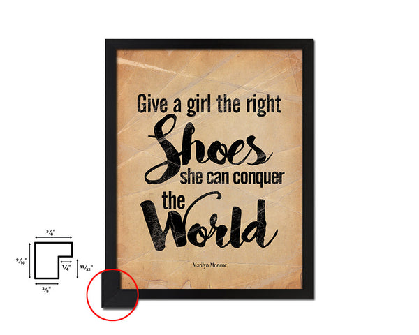Give a girl the right shoes, Marilyn Monroe Quote Paper Artwork Framed Print Wall Decor Art