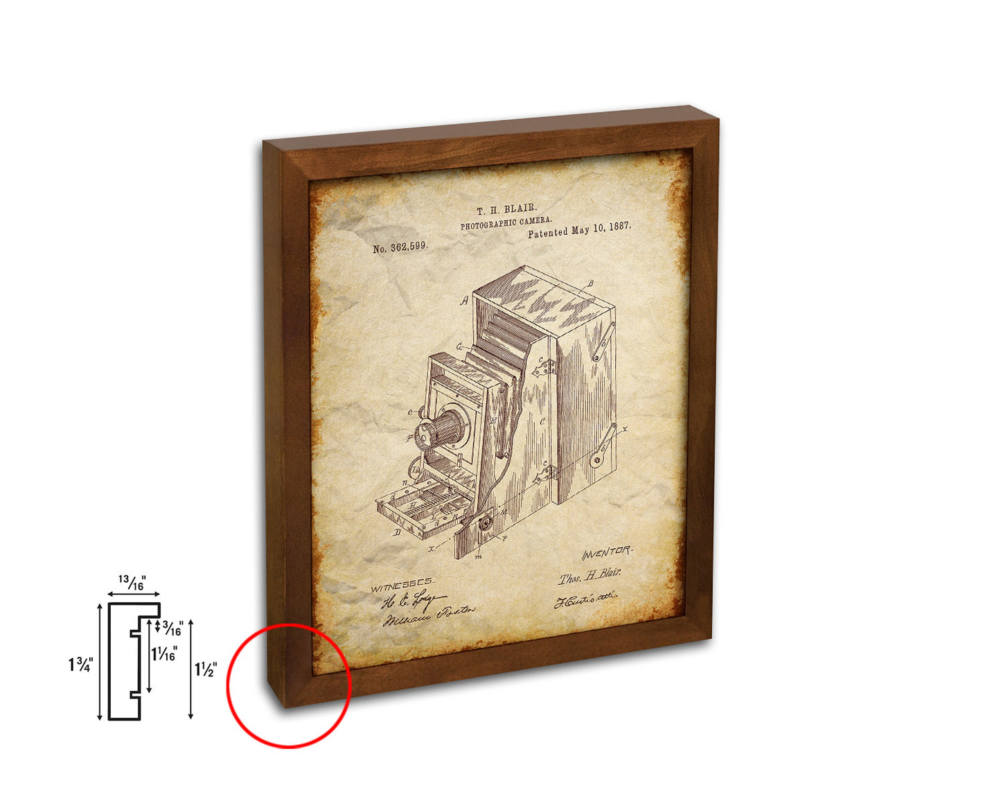 Blair Photographic Camera Vintage Patent Artwork Walnut Frame Print Wall Art Decor Gifts