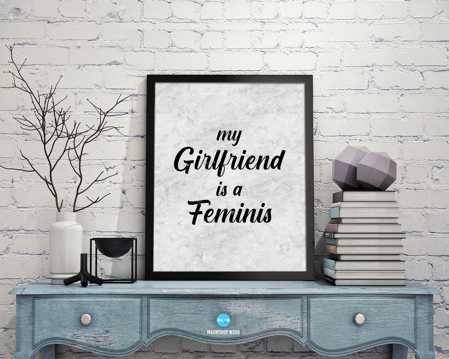 My girlfriend is a fiminist Rainbow Pride Peace Right Justice Poster Wood Framed Wall Decor Print Gifts