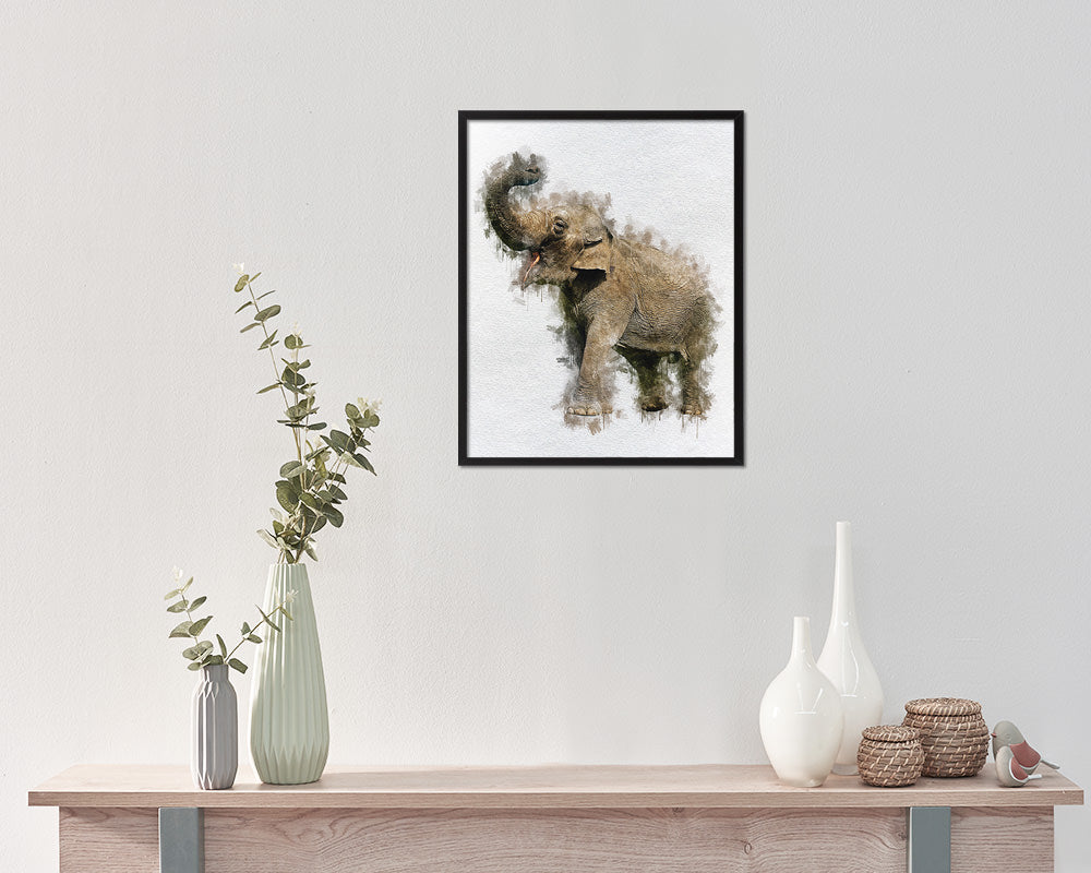 Elephant Animal Painting Print Framed Art Home Wall Decor Gifts