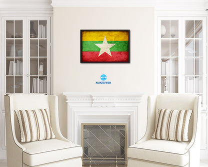 Myanmar Country Vintage Flag Wood Framed Print Wall Art Decor Gifts