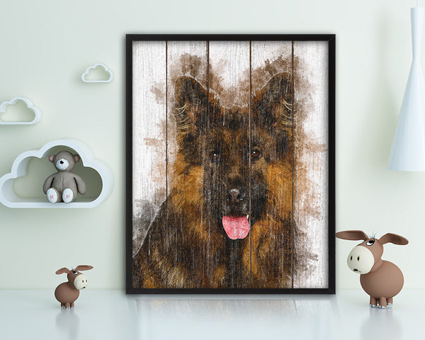 German Shepherd Dog Puppy Portrait Framed Print Pet Watercolor Wall Decor Art Gifts