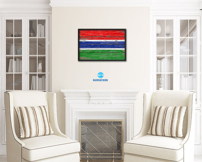 Gambia Country Wood Rustic National Flag Wood Framed Print Wall Art Decor Gifts