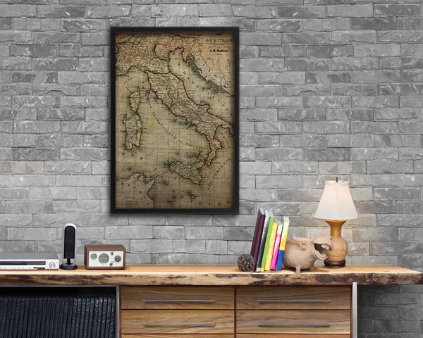 Italy Vintage Map Wood Framed Print Art Wall Decor Gifts