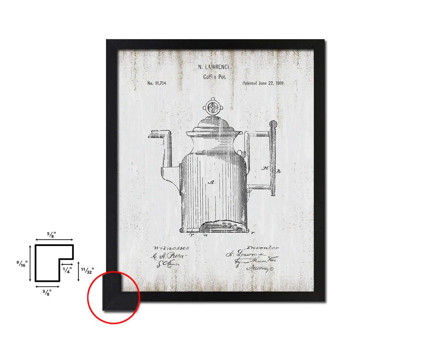 Pot Coffee Vintage Patent Artwork Black Frame Print Wall Art Decor Gifts