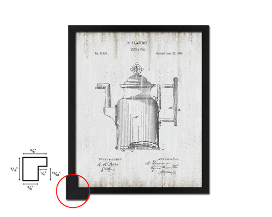 Pot Coffee Vintage Patent Artwork Black Frame Print Wall Art Decor Gifts