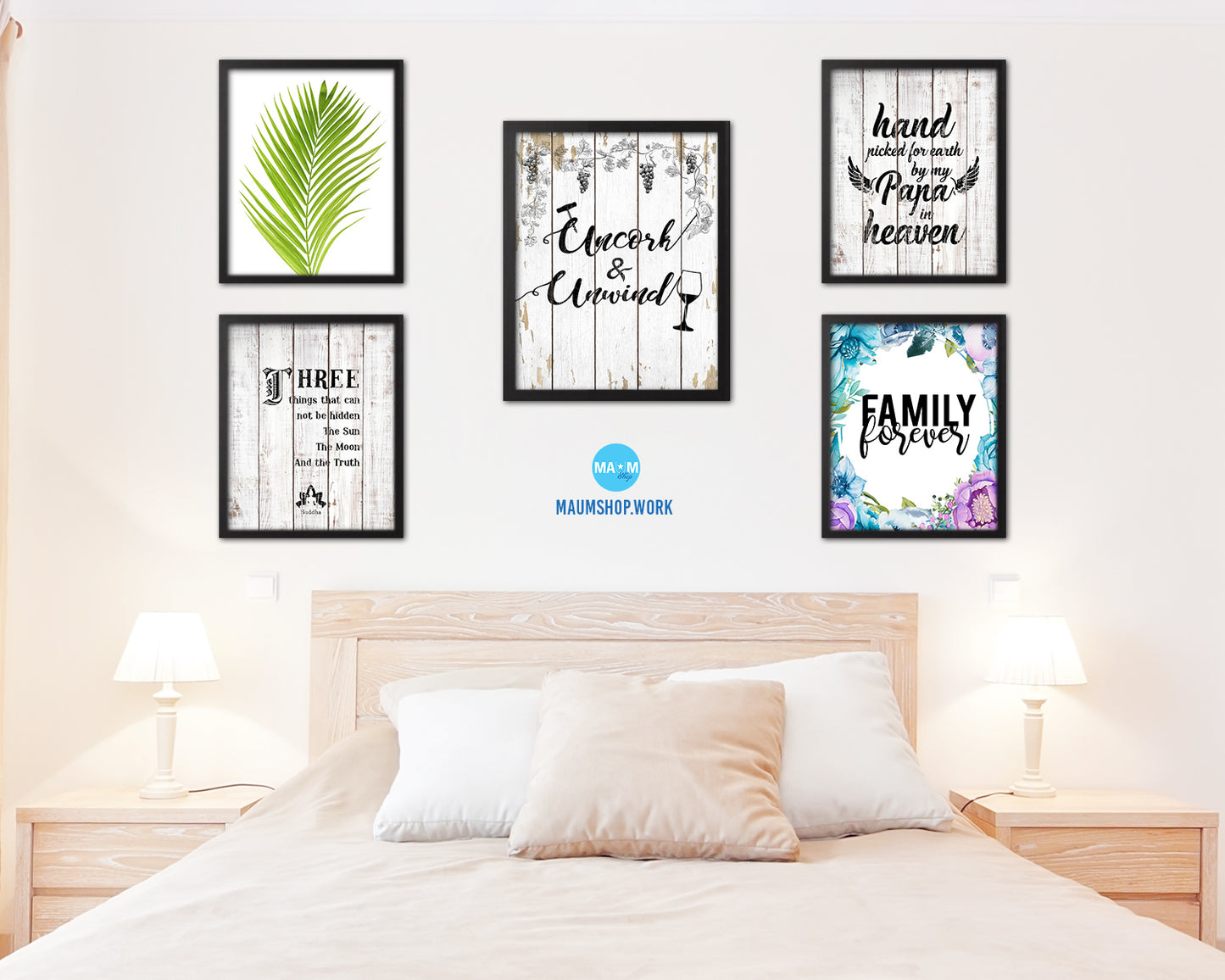 Uncork & Unwind Words Wood Framed Print Wall Decor Art Gifts