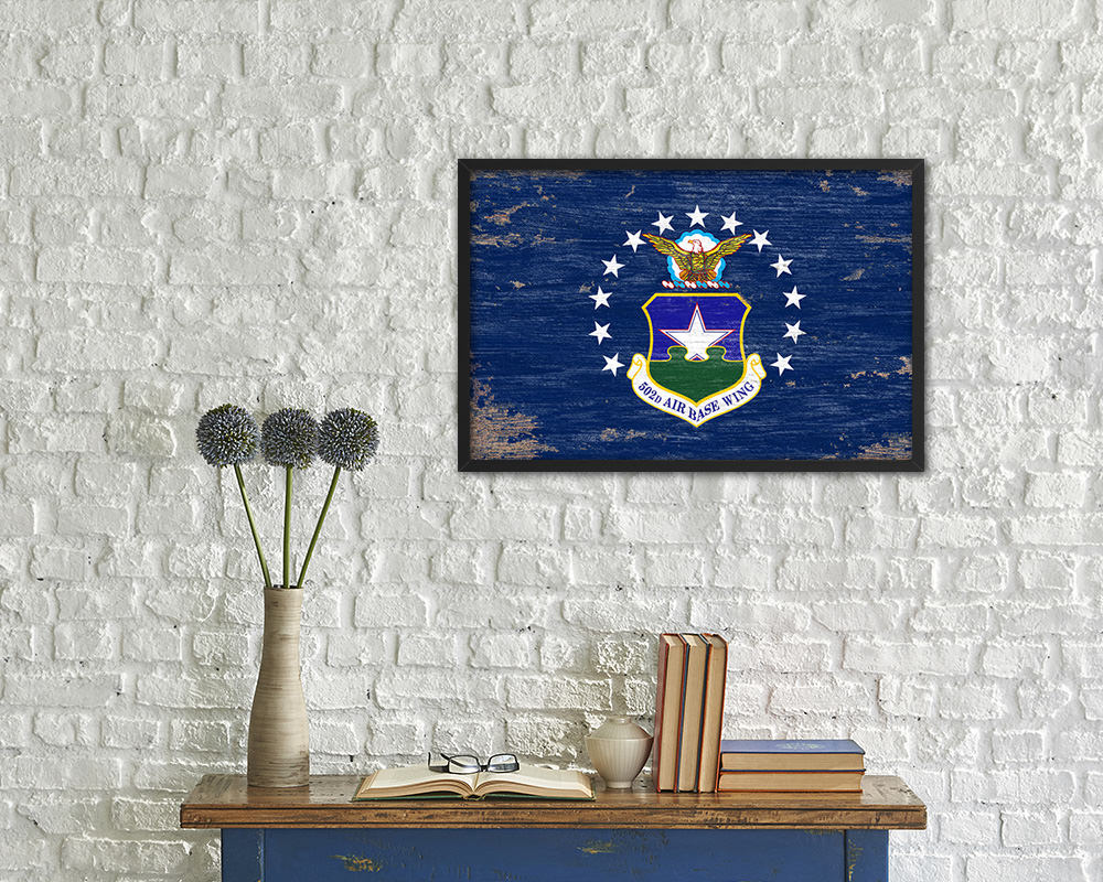 104th Fighter Wing Shabby Chic Emblem Flag Wood Framed Prints Wall Art Decor Gifts