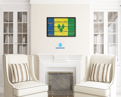 Saint Vincent & the Grenadines Country Wood Rustic National Flag Wood Framed Print Wall Art Decor Gifts