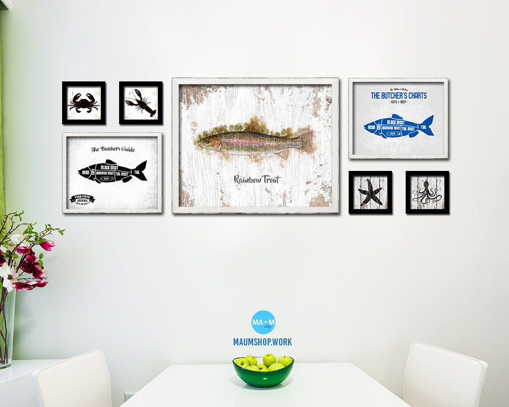 Rainbow Trout Fish Framed Prints Modern Restaurant Sushi Bar Watercolor Wall Art Decor