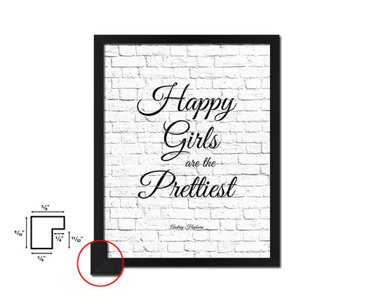 Happy girls are the prettiest, Audrey Hepburn Quote Framed Print Home Decor Wall Art Gifts