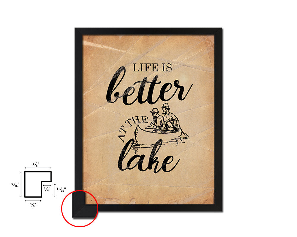 Life is better at the lake Quote Paper Artwork Framed Print Wall Decor Art