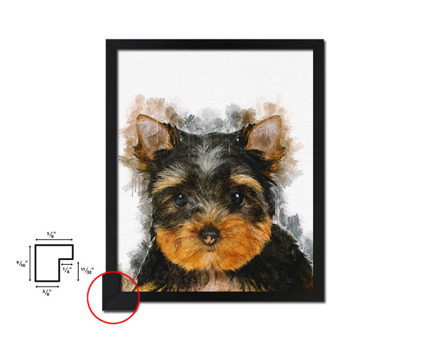 Yorkshire Terrier Dog Puppy Portrait Framed Print Pet Watercolor Wall Decor Art Gifts