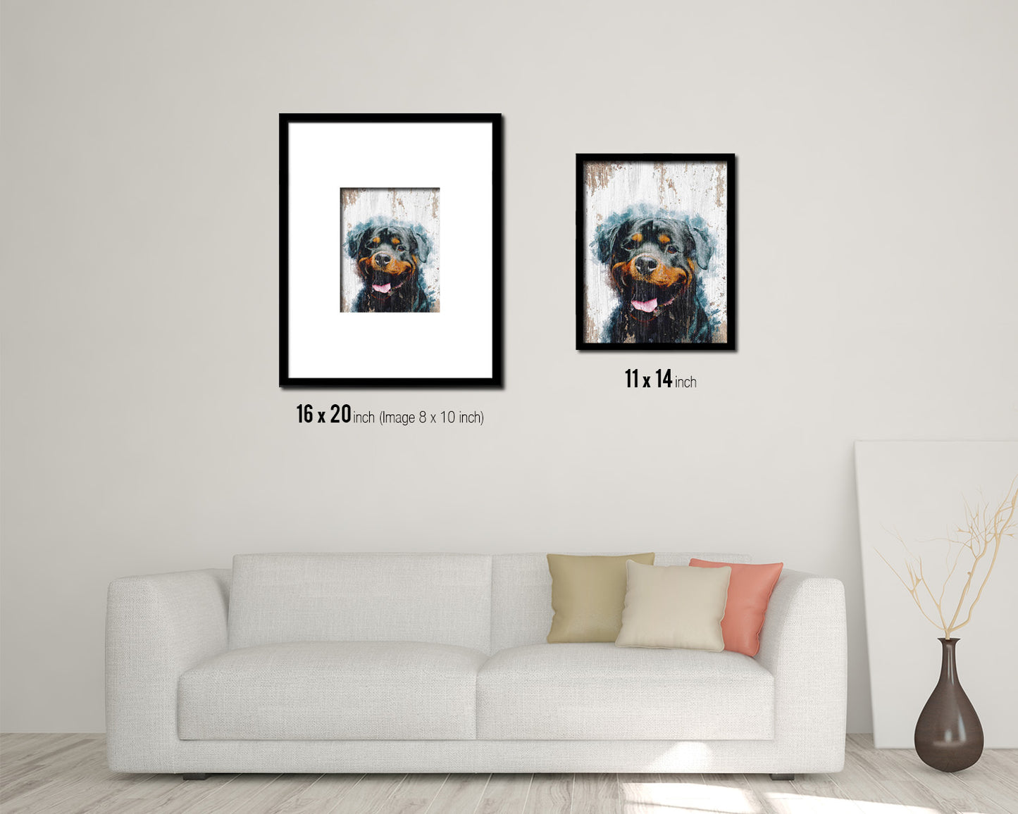 Rottweiler Dog Puppy Portrait Framed Print Pet Watercolor Wall Decor Art Gifts
