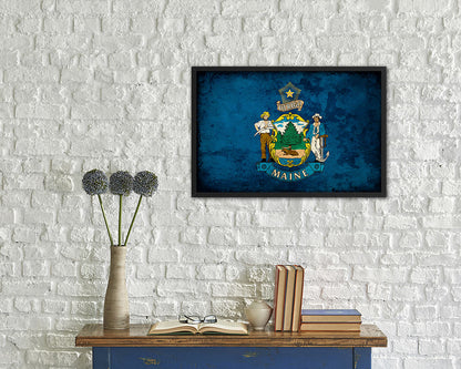 Maine State Vintage Flag Wood Framed Paper Print Wall Art Decor Gifts