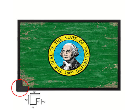 Washington State Shabby Chic Flag Wood Framed Paper Print  Wall Art Decor Gifts